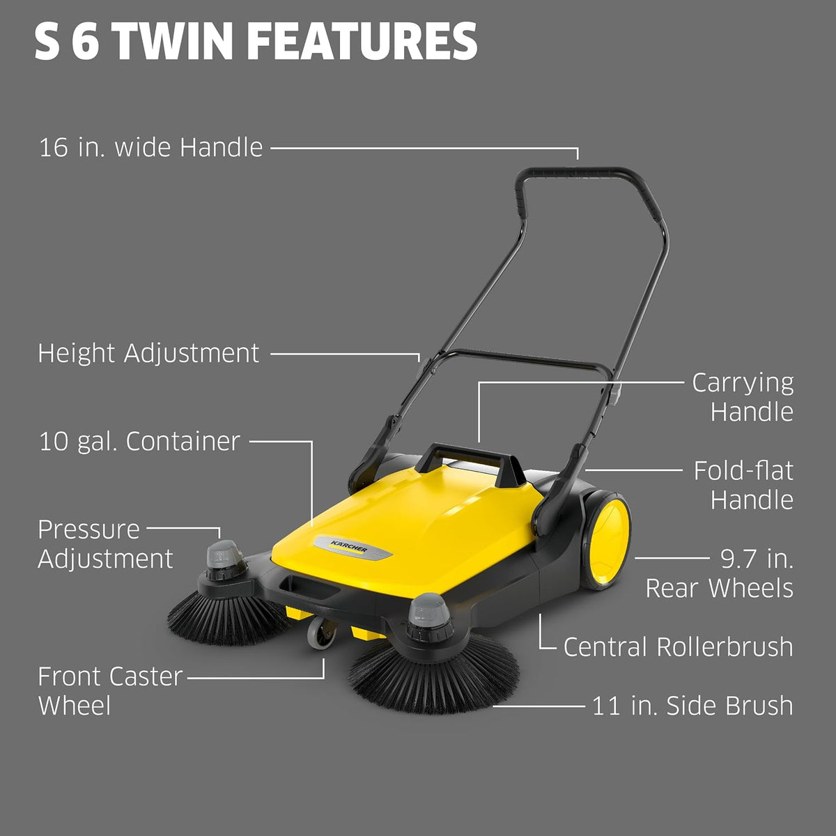 KÄRCHER Walk-Behind Outdoor Push Sweeper S 6 Twin, 10 Gallon Capacity