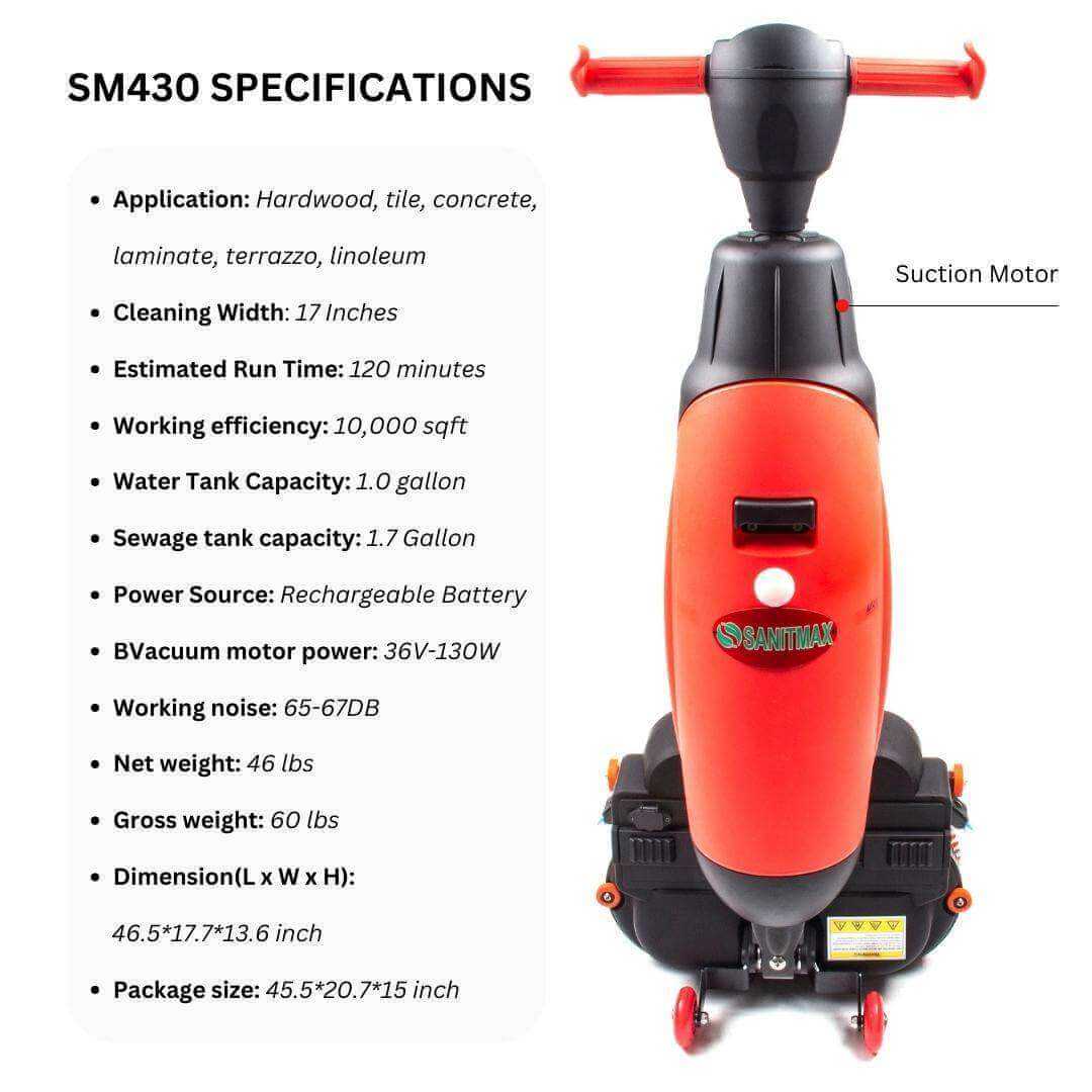 SUNMAX SM430 17" Cordless Walk-Behind Floor Scrubber