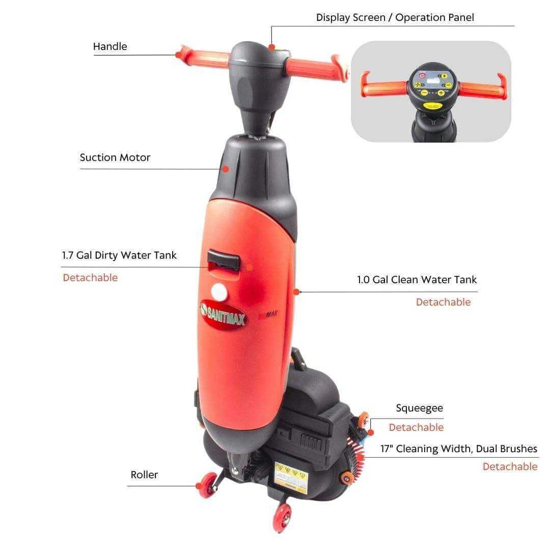 SUNMAX SM430 17" Cordless Walk-Behind Floor Scrubber